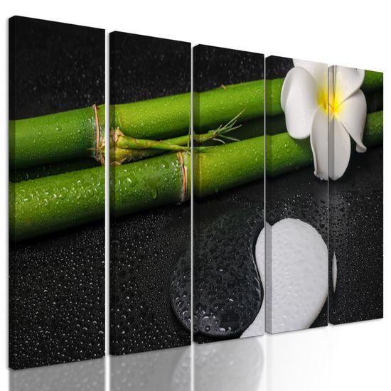 5-dielny obraz bambusové zátišie so symbolom Jin a Jang