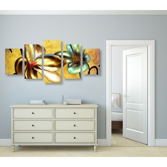 5-dielny obraz umelecké kvety vo vintage prevedení