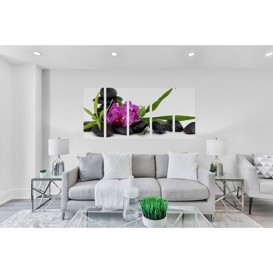5-dielny obraz krásny kvet orchidei v SPA zátiší