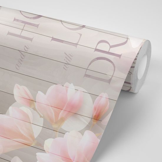 Samolepiaca tapeta romantická magnólia s nápisom Love