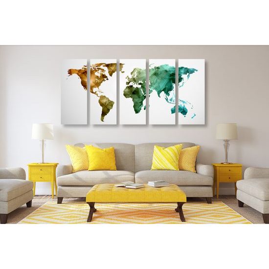 5-dielny obraz pestrofarebná mapa sveta tvorená polygónmi