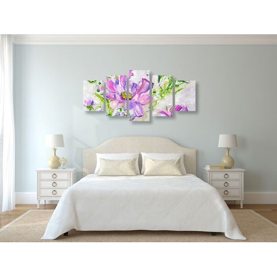 5-dielny obraz maľba letných fialových kvetov