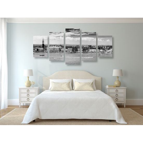 5-dielny obraz romantické Benátky v čiernobielom prevedení