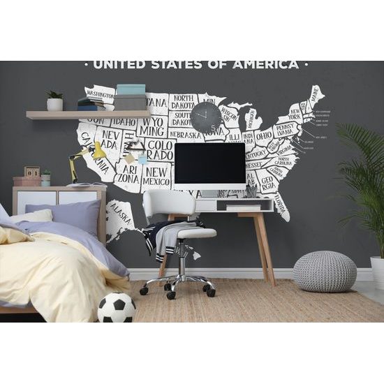 Samolepiaca tapeta moderná mapa USA v čiernobielom prevedení