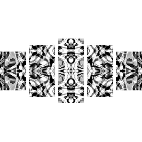5-dielny obraz hypnotická abstrakcia v čiernobielom prevedení