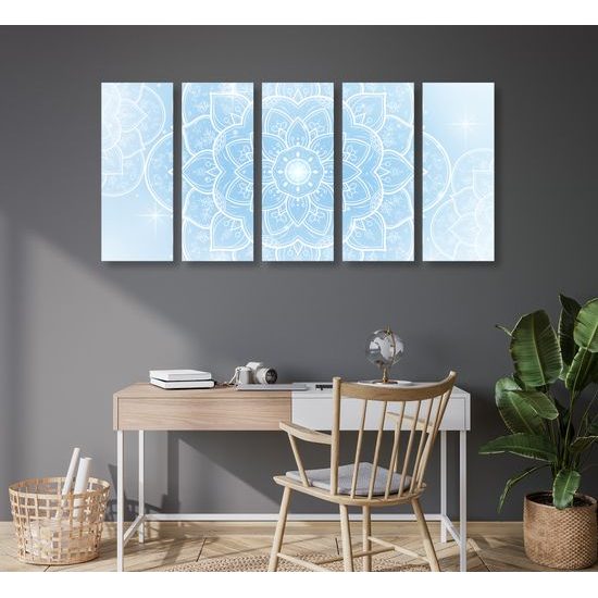 5-dielny obraz biely kvet Mandaly