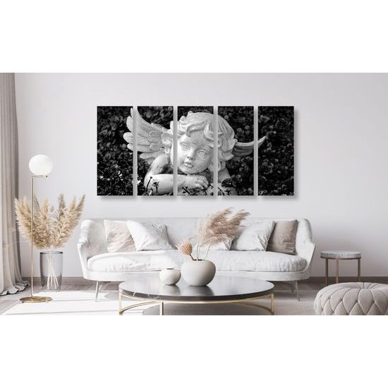 5-dielny obraz záhradný anjelik v čiernobielom prevedení