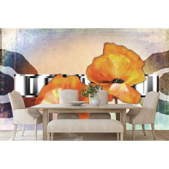 Samolepiaca tapeta kvety maku s orientálnym nádychom