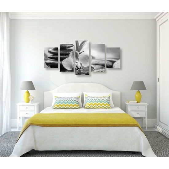 5-dielny obraz čiernobiele wellnes kamene v srdci prírody