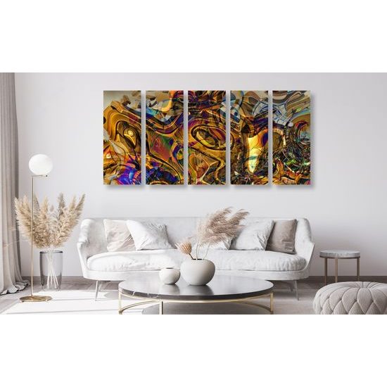 5-dielny obraz abstraktné umenie v zlatom prevedení