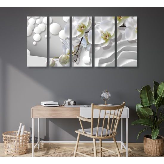 5-dielny obraz kvet orchidey na abstraktnom pozadí