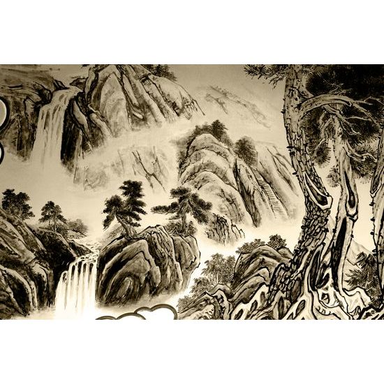 Samolepiaca tapeta sépiová maľba čínskej krajiny