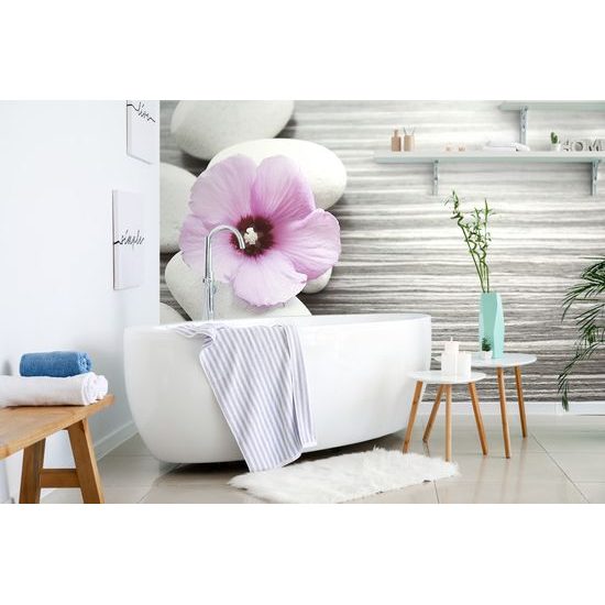 Samolepiaca fototapeta harmónia kameňov s ružovým kvetom