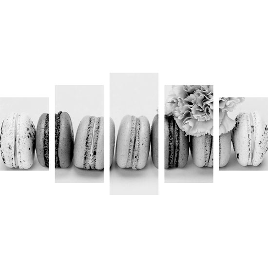 5-dielny obraz pastelové makrónky v čiernobielom prevedení