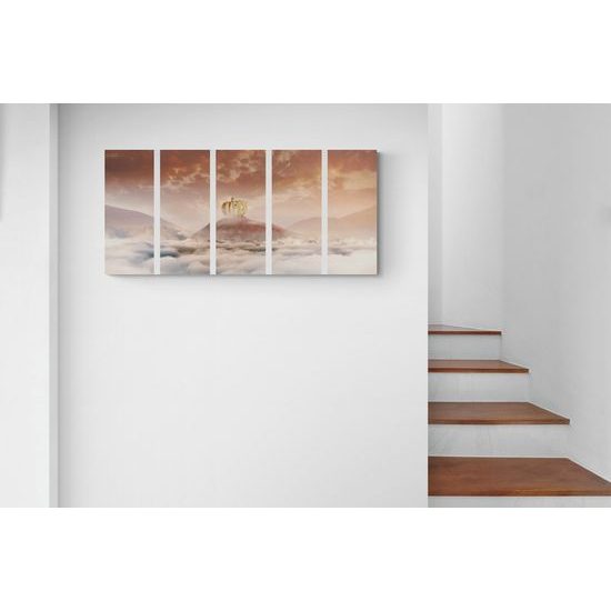 5-dielny obraz domček z tekvice na vrchole hory