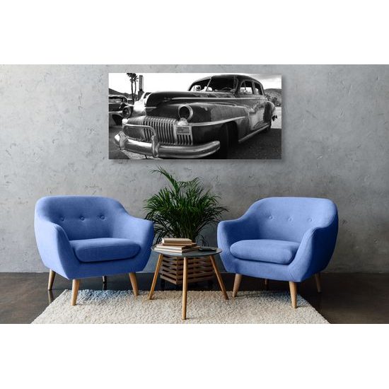 Obraz americký veterán na vrakovisku v čiernobielom prevedení