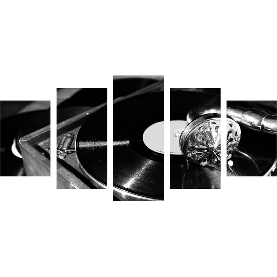5-dielny obraz krása vinylovej platne v čiernobielom prevedení