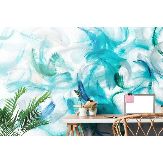 Nádherná samolepiaca tapeta pierka sfarbené do zelena