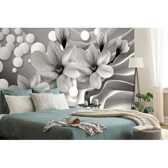 Samolepiaca tapeta nádherná magnólia v čiernobielom prevedení