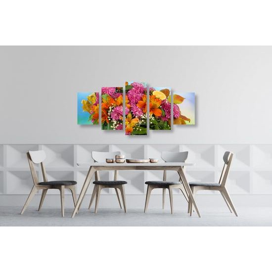 5-dielny obraz drevená debnička plná kvetov