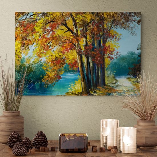 Obraz maľované jesenné stromy pri rieke