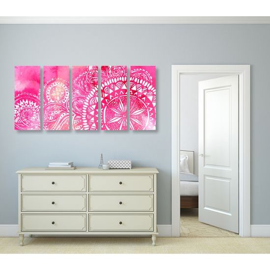 5-dielny obraz Mandala v ružovom prevedení
