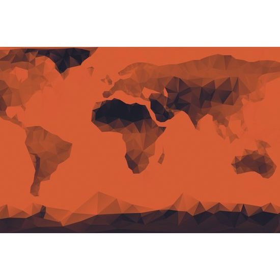 Tapeta mapa sveta tvorená mnohouholníkmi v oranžovom prevedení