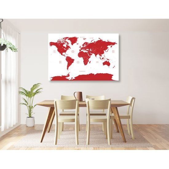 Obraz podrobná mapa sveta v červenej farbe