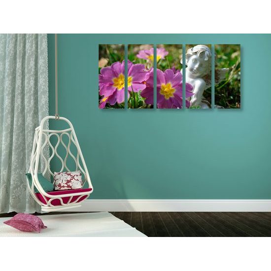 5-dielny obraz anjel na rozkvitnutej lúke