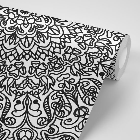 Tapeta čiernobiela Mandala v štýle kvetov