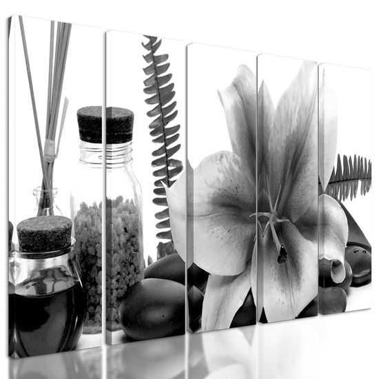 5-dielny obraz relaxačné zátišie s ľáliou v čiernobielom prevedení