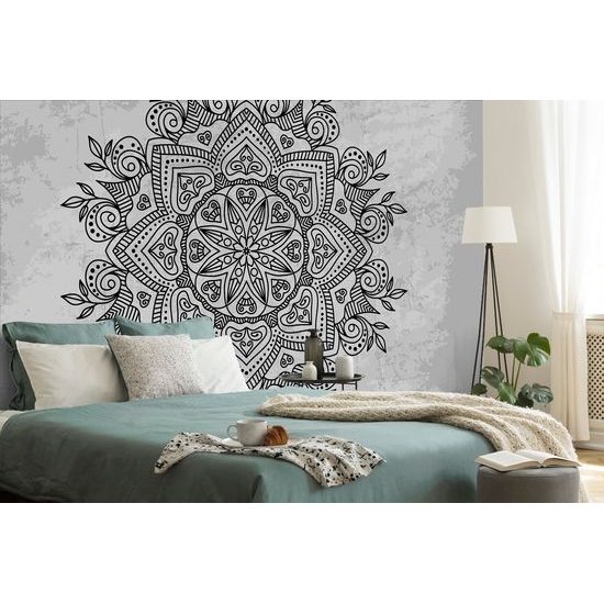 Samolepiaca tapeta starodávna Mandala v čiernobielom prevedení