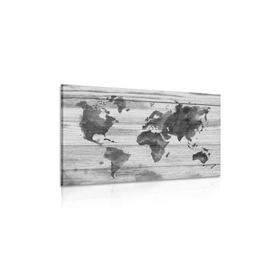 Obraz čiernobiela mapa sveta na dreve