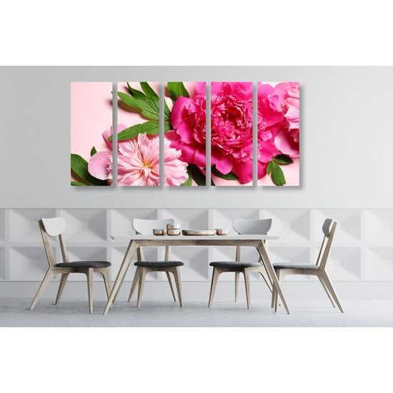5-dielny obraz pôvabné ružové pivónie