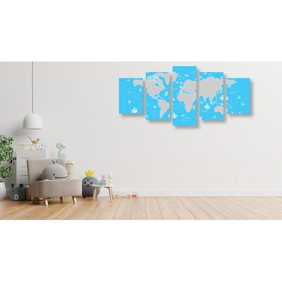 5-dielny obraz mapa sveta s motívom mora