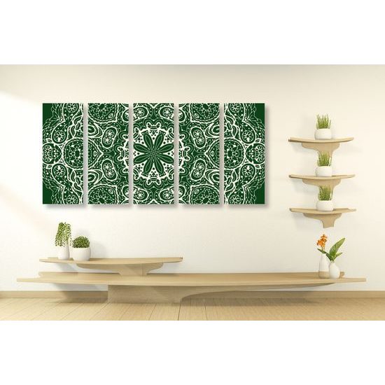 5-dielny obraz Mandala v zelenom štýle