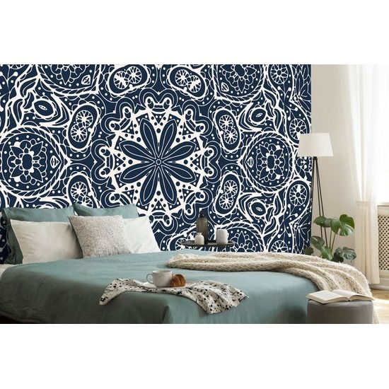 Samolepiaca tapeta Mandala v tmavomodrom štýle
