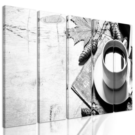 5-dielny obraz ranná káva v čiernobielom prevedení