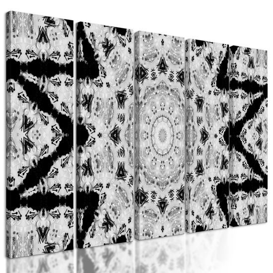 5-dielny obraz nevšedná mandala v čiernobielom prevedení