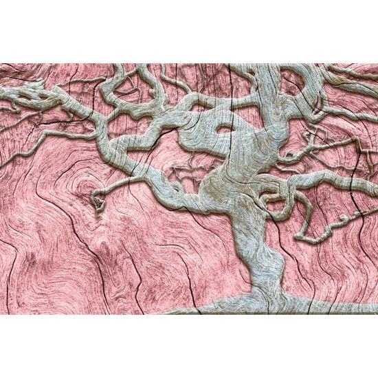Samolepiaca tapeta abstraktný maľovaný strom s ružovým detailom