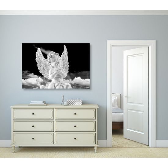 Obraz anjel na oblohe v čiernobielom prevedení