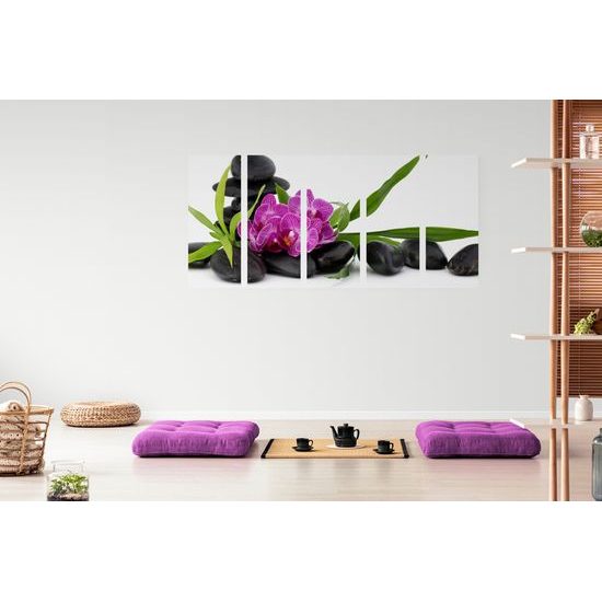 5-dielny obraz krásny kvet orchidei v SPA zátiší