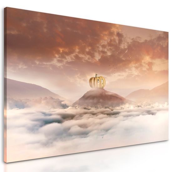 Obraz dom z tekvice na vrchole hory