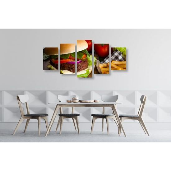 5-dielny obraz štavnatý hamburger
