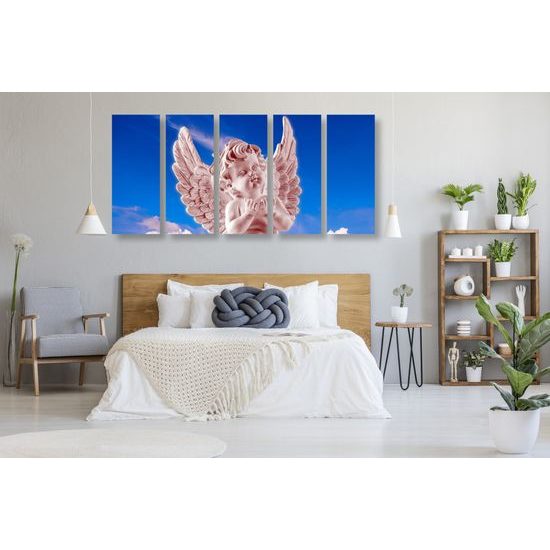5-dielny obraz ružový anjel na oblohe