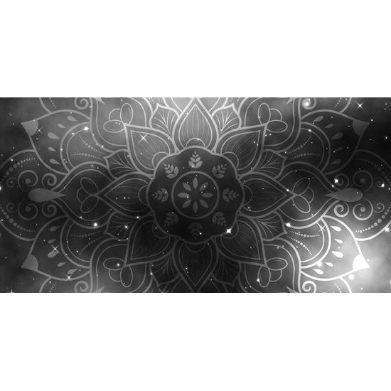 Obraz Mandala s vesmírnym pozadím v čiernobielom prevedení