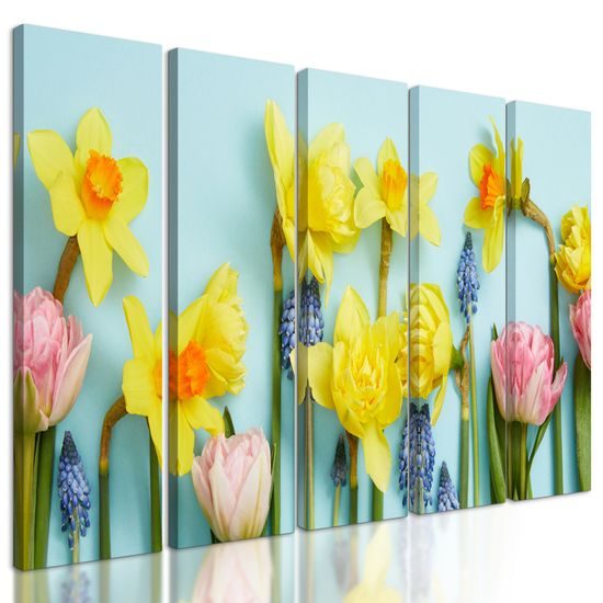 5-dielny obraz rozmanitosť jarných kvetov