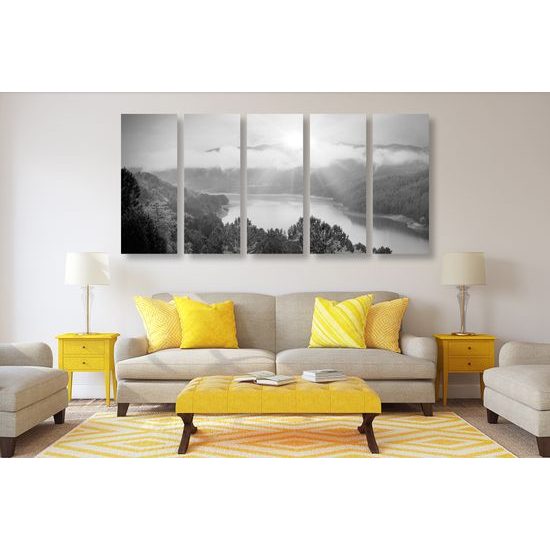 5-dielny obraz nádherný pohľad na letnú prírodu v čiernobielom prevedení