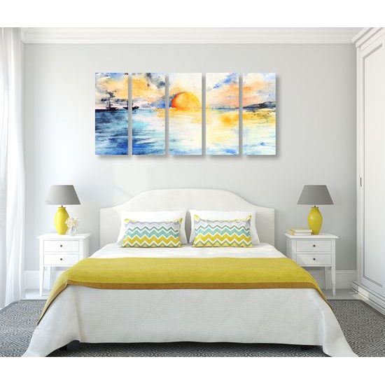 5-dielny obraz západ slnka za horizont