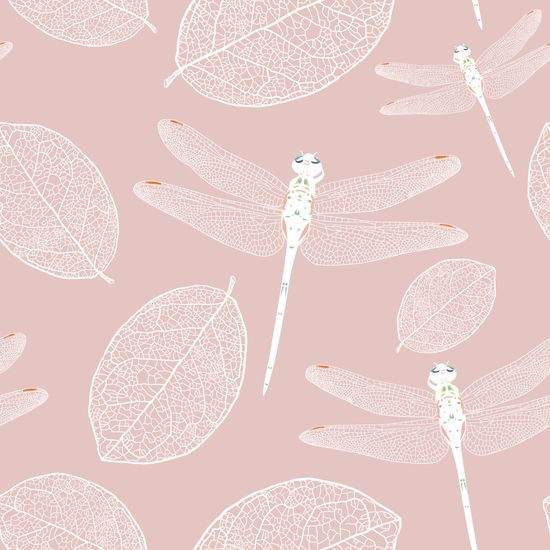 Samolepiaca tapeta lietajúce vážky nad hladinou v ružovom prevedení